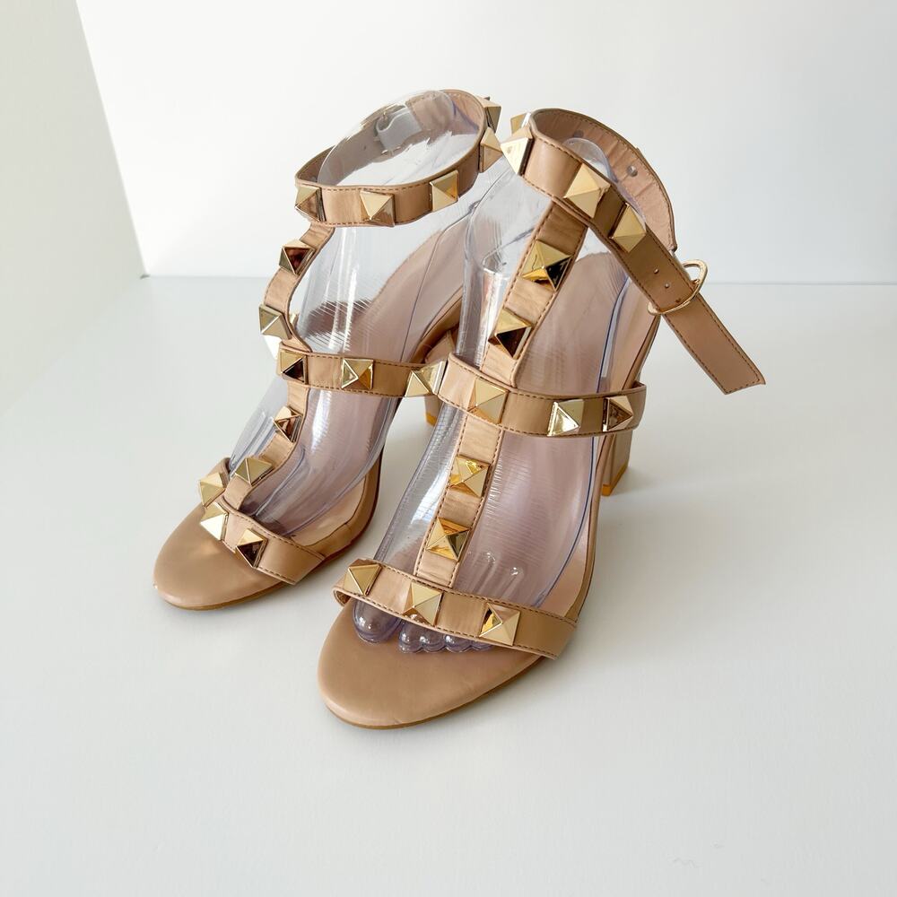 Cream Gladiator Cage Heels with Bronze Studs Size 39 (US 8/8.5)
